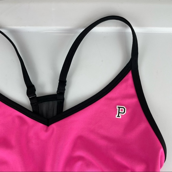 PINK Victoria’s Secret Lounge Sports Bra Sz Large Pink Black Logo - Picture 5 of 15